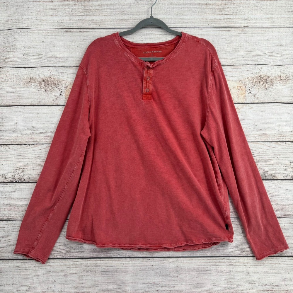 Lucky Brand Henley Shirt Mens XL Red Long Sleeve Faded Cotton 7M62858